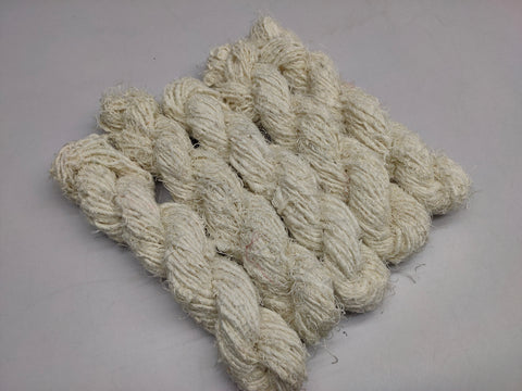 Recycled Linen Yarn natural is made from leftover or excessive warp/ weft thread on handlooms/powerloom, to be specific the byproduct linen from industrial Linen weaving unit in India. This knitting yarn is hand-spun, using drop spindle helping women cooperatives to earn their livelihood.