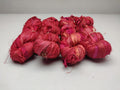 Recycled Sari Silk Ribbon-Brick is the by-product of colorful saris that women wear in India. It is the loose ends of saris collected from industrial mills in India that is torn in stripes and sewn end to end to make beautiful and colorful ribbons. The vibrant colors and unique texture of these silk fabric, the sari silk ribbons are inspirational to designers, knitters, and artisans.