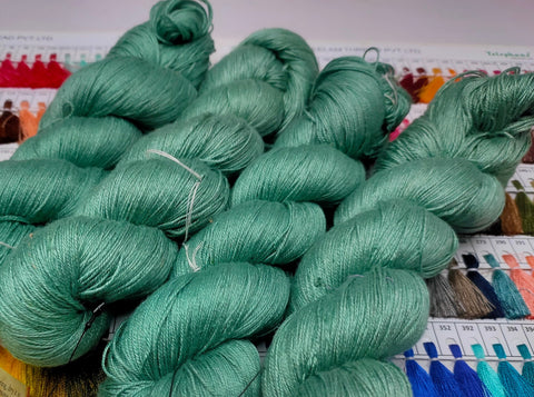 Mulberry Silk yarn (600 mts in 100gram) is a unique Silk Yarn ideal for Knitting. Mulberry Silk is very soft and shiny. It is Sock weight and is directly spun from the premium Mulberry Silk Tops. It is a yarn of Natural Protein Fiber. Mulberry Silk Yarn has compact structure, evenness, clean appearance, elegant luster, Good moisture-absorbing capability, good strength and elongation, with fine and soft fibers. It is useful for Weaving and Knitting.