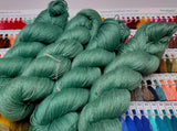 Mulberry Silk yarn (600 mts in 100gram) is a unique Silk Yarn ideal for Knitting. Mulberry Silk is very soft and shiny. It is Sock weight and is directly spun from the premium Mulberry Silk Tops. It is a yarn of Natural Protein Fiber. Mulberry Silk Yarn has compact structure, evenness, clean appearance, elegant luster, Good moisture-absorbing capability, good strength and elongation, with fine and soft fibers. It is useful for Weaving and Knitting.