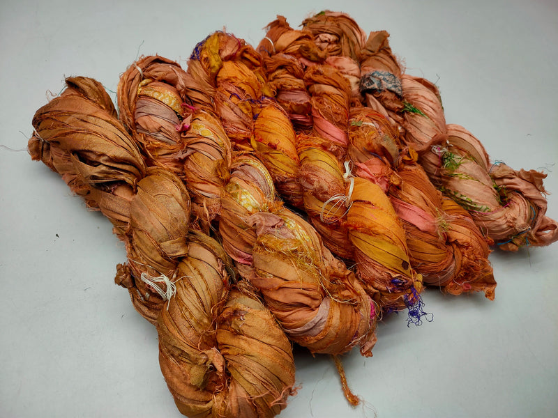Recycled Sari Silk Ribbon - Carrot