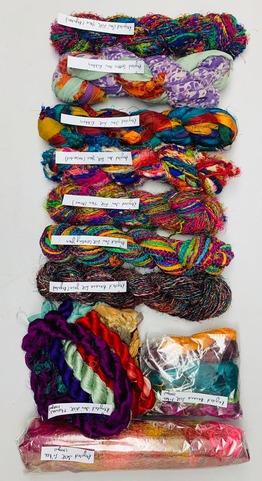  Recycled Sari Silk Fiber, Recycled Sari Silk Thrums, Recycled Banana Yarn (Regular), Recycled Sari Silk Cording Yarn, Recycled Sari Silk Yarn (Prime*),  Recycled Sari Silk Yarn (Uncarded), Recycled Sari Silk Ribbon, Recycled Cotton Sari Ribbon, Recycled Sari Silk Yarn (Regular),Recycled Banana Fiber