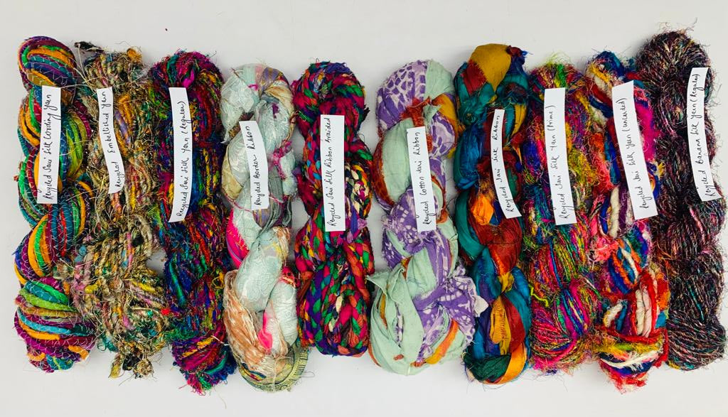  Recycled Sari Silk Fiber, Recycled Sari Silk Thrums, Recycled Banana Yarn (Regular), Recycled Sari Silk Cording Yarn, Recycled Sari Silk Yarn (Prime*),  Recycled Sari Silk Yarn (Uncarded), Recycled Sari Silk Ribbon, Recycled Cotton Sari Ribbon, Recycled Sari Silk Yarn (Regular),Recycled Banana Fiber