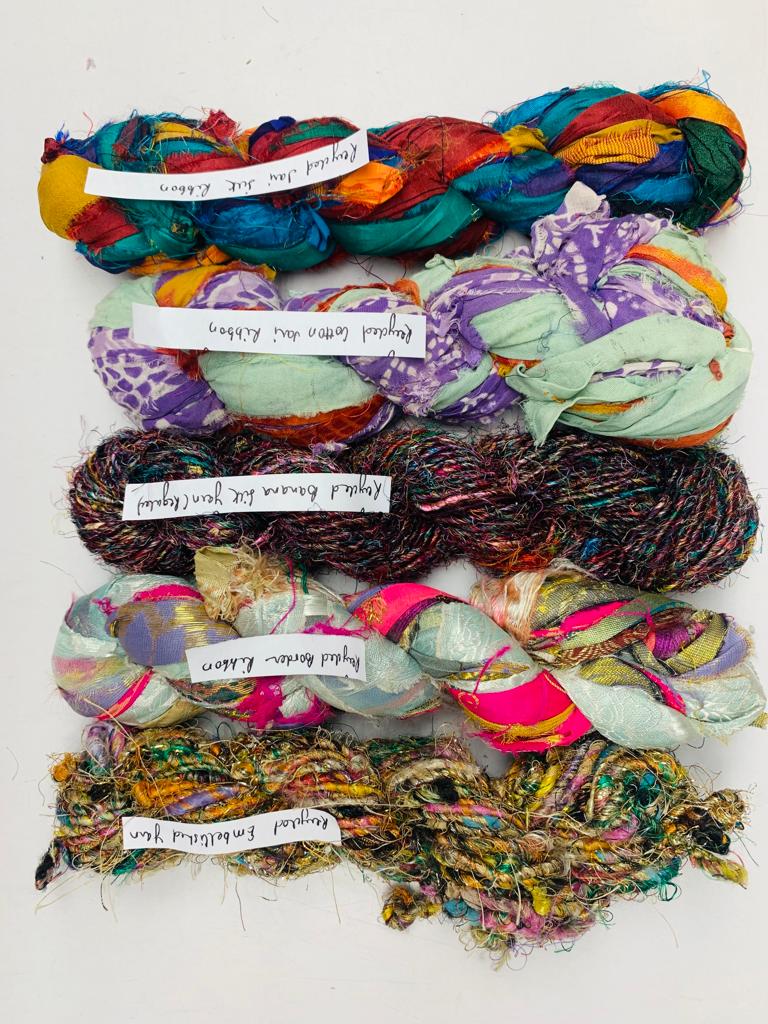  Recycled Sari Silk Fiber, Recycled Sari Silk Thrums, Recycled Banana Yarn (Regular), Recycled Sari Silk Cording Yarn, Recycled Sari Silk Yarn (Prime*),  Recycled Sari Silk Yarn (Uncarded), Recycled Sari Silk Ribbon, Recycled Cotton Sari Ribbon, Recycled Sari Silk Yarn (Regular),Recycled Banana Fiber