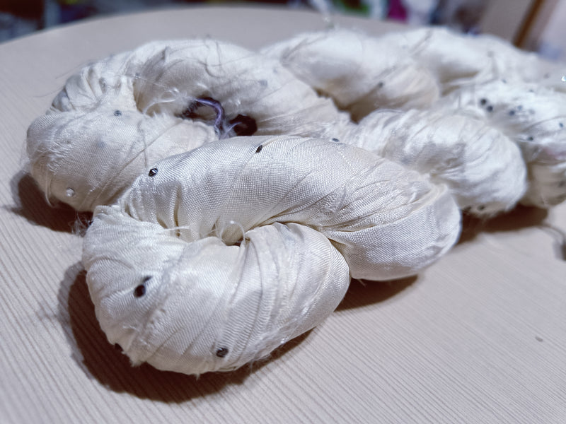 Embellished Recycled Sari Silk Ribbon - Cream