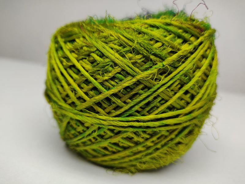 Recycled Sari Silk Yarn Prime Balls Green