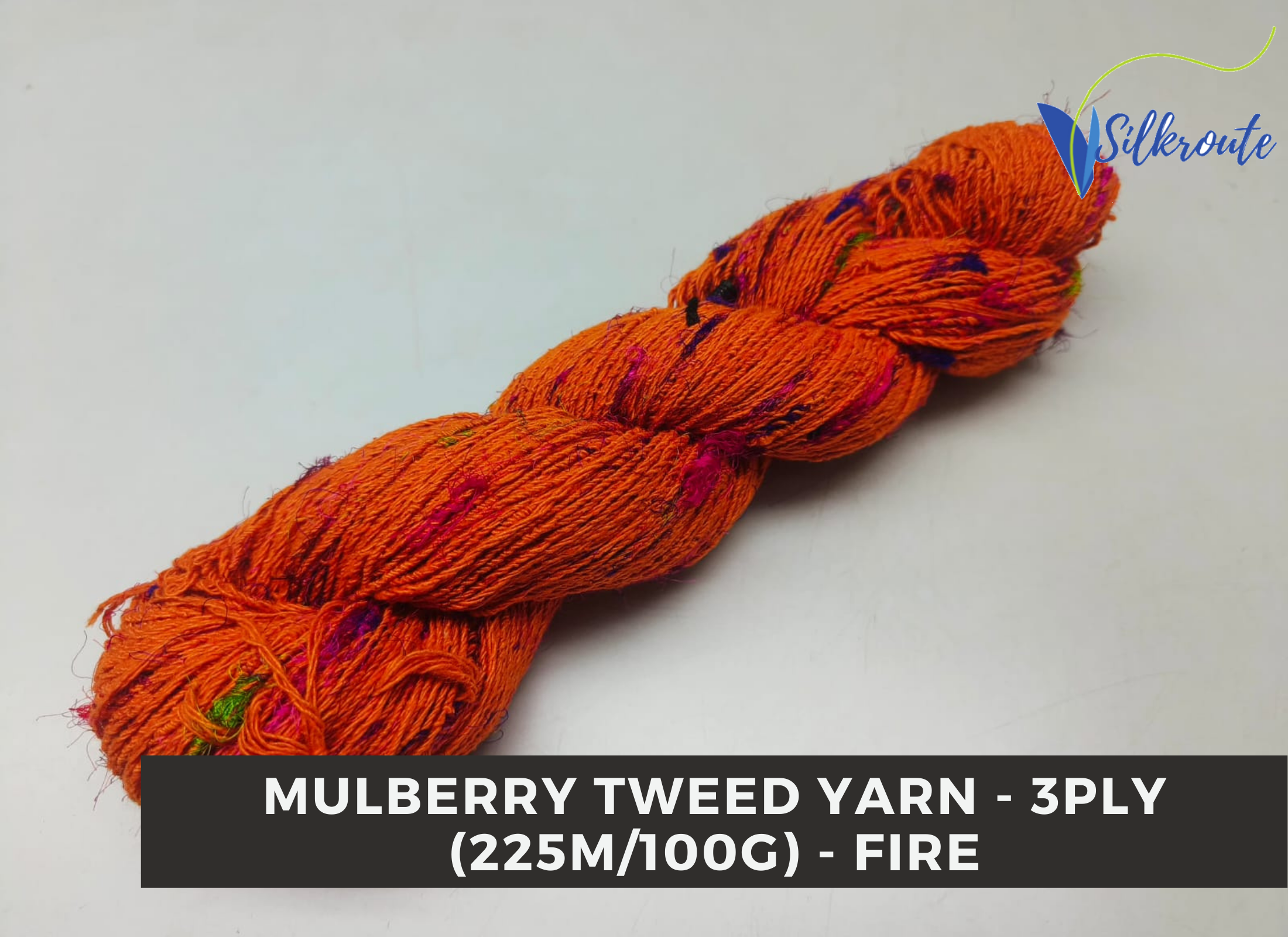 Intense Fire Red Mulberry Silk Tweed Yarn, vibrant hand-dyed silk for crafts.