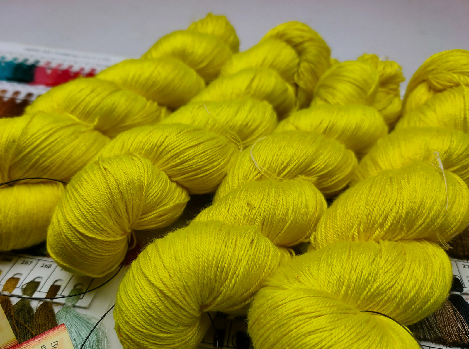 Mulberry Silk yarn (600 mts in 100gram) is a unique Silk Yarn ideal for Knitting. Mulberry Silk is very soft and shiny. It is Sock weight and is directly spun from the premium Mulberry Silk Tops. It is a yarn of Natural Protein Fiber. Mulberry Silk Yarn has compact structure, evenness, clean appearance, elegant luster, Good moisture-absorbing capability, good strength and elongation,