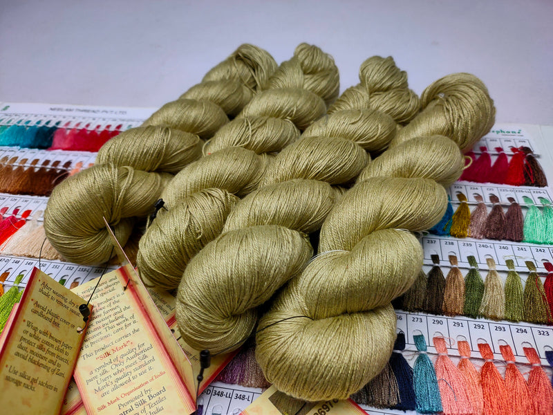 Mulberry Silk Yarn 600M in 100Gram Green Beigi
