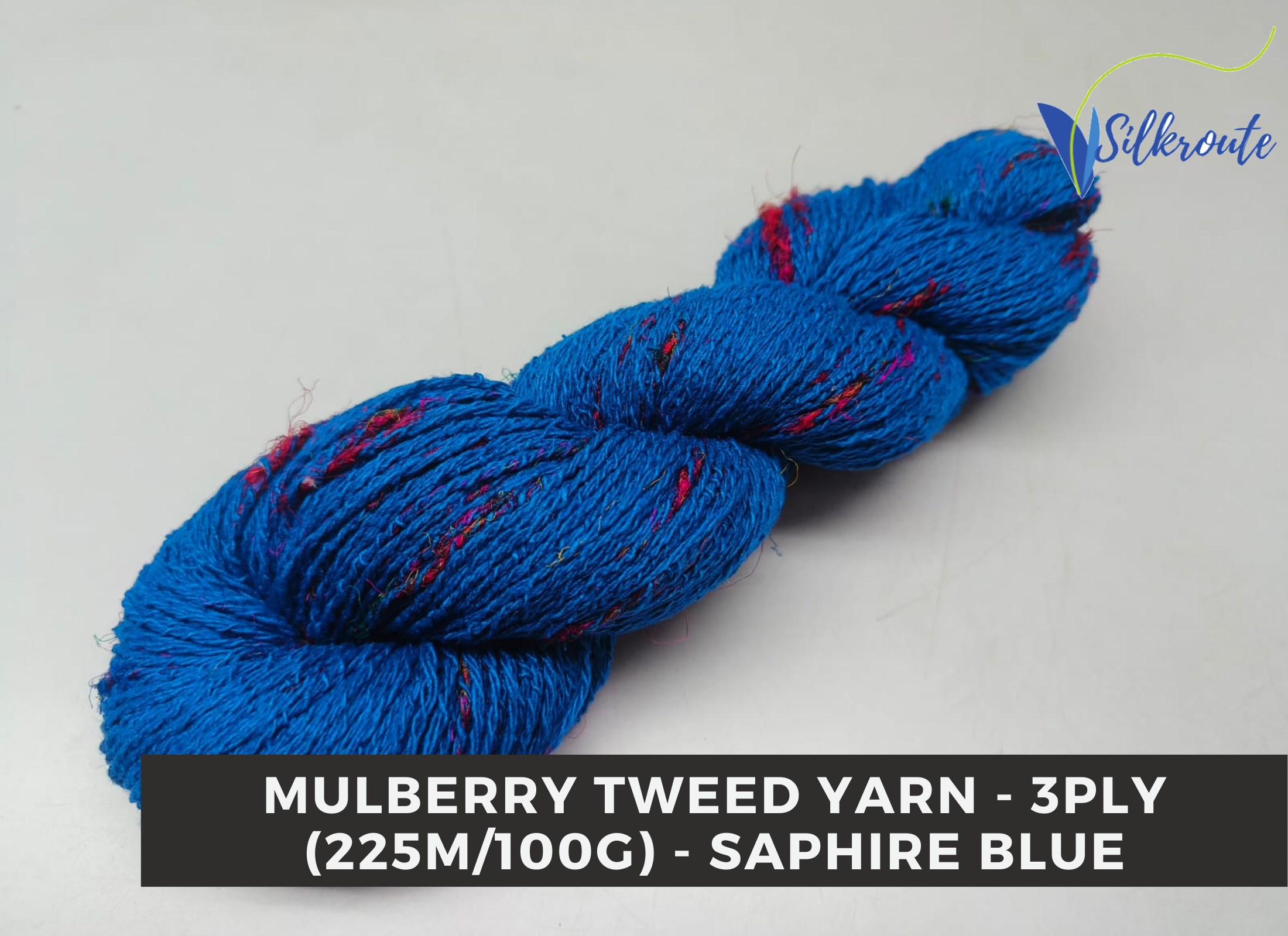 Mulberry Tweed Silk Yarn – Saphire Blue (DK Weight | 3 Ply 100g Skeins)