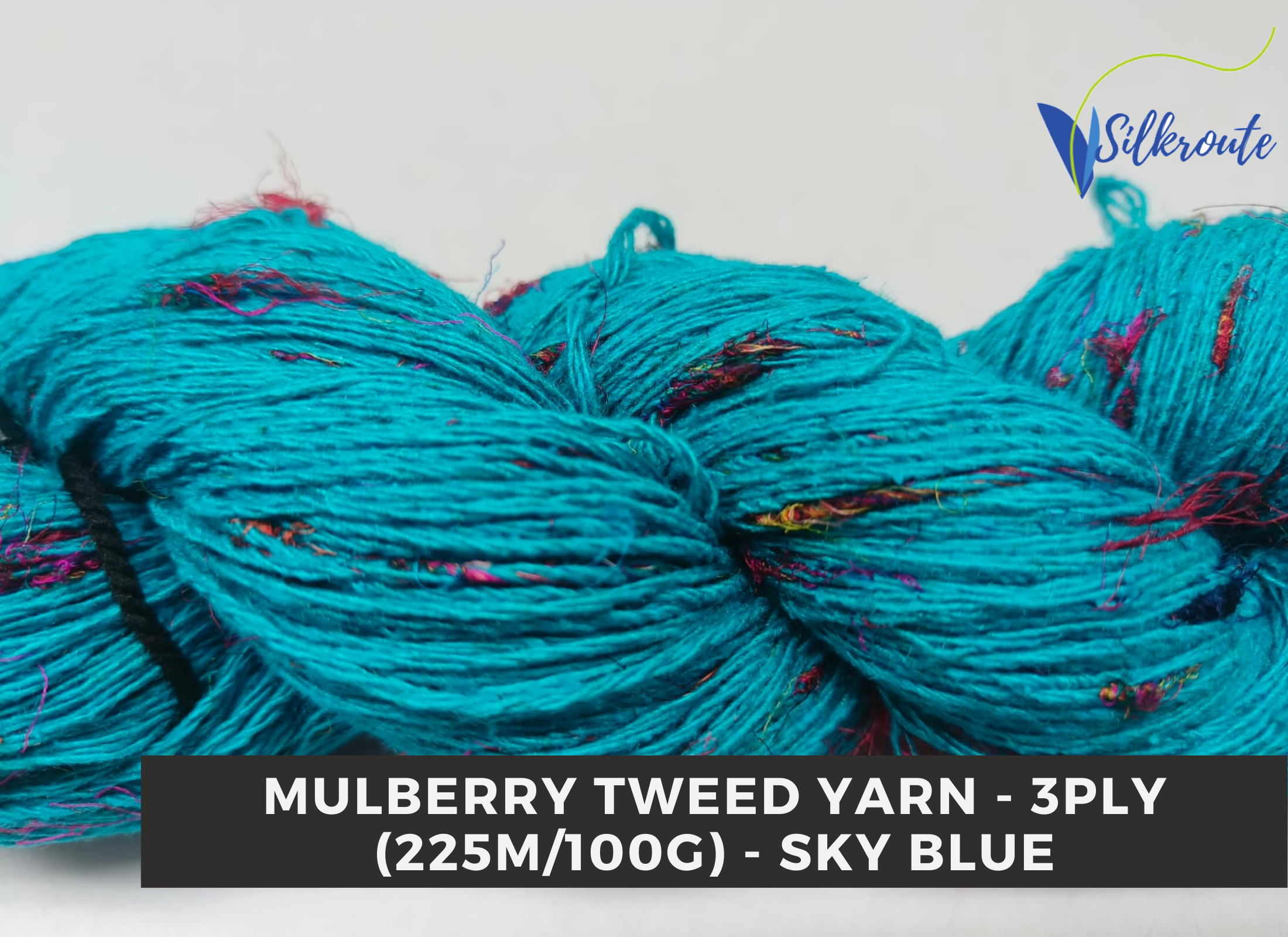 Mulberry Tweed Silk Yarn – Sea Blue (DK Weight | 3 Ply 100g Skeins)