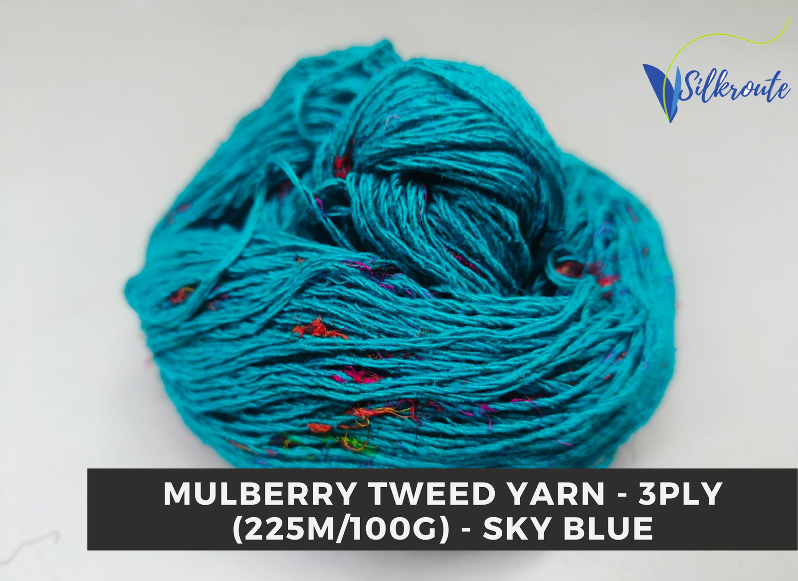 Mulberry Tweed Silk Yarn – Sea Blue (DK Weight | 3 Ply 100g Skeins)