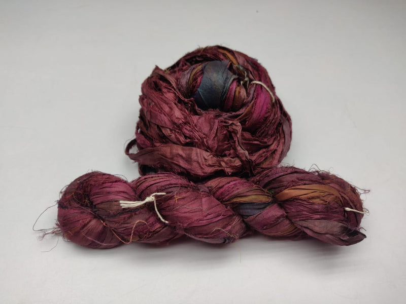 Recycled Sari Silk Ribbon - Plum