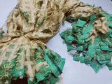 Reclaimed Indian Sari Stripe is the by-product of colorful saris that women wear in India. It is the loose ends of saris collected from industrial mills in India that is torn in stripes to make beautiful and colorful stripes. The vibrant colors and unique texture of these sari stripe, the sari Stripe are inspirational to designers, knitters, and artisans. The popularity of Sari Stripe has extended beyond India and has created an empowering cottage industry primarily benefiting women.