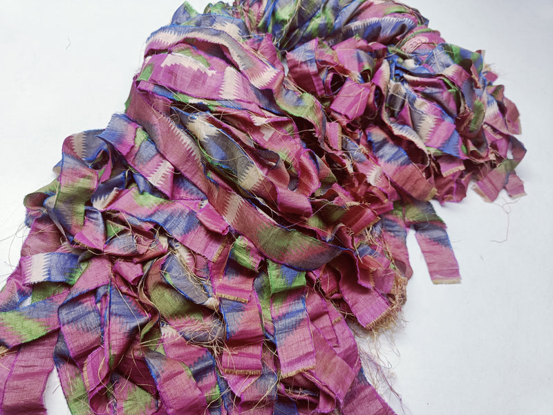 Reclaimed Indian Sari Stripe - Pink Flower