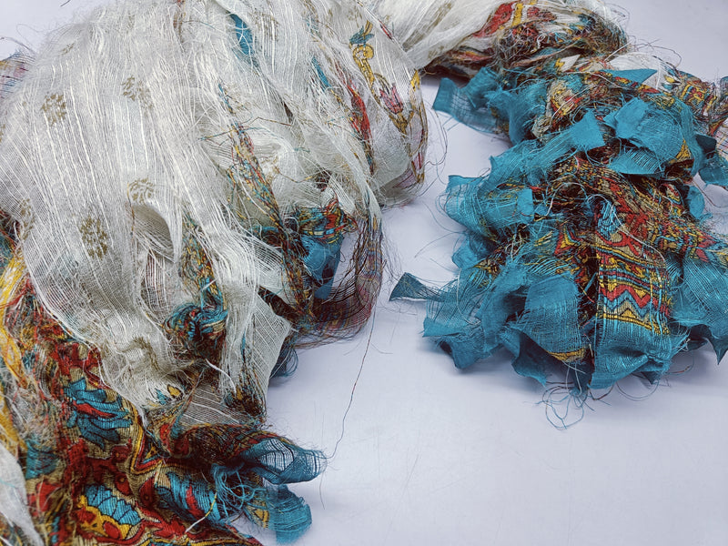 Reclaimed Indian Sari Stripe - Sky