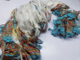 Reclaimed Indian Sari Stripe is the by-product of colorful saris that women wear in India. It is the loose ends of saris collected from industrial mills in India that is torn in stripes to make beautiful and colorful stripes. The vibrant colors and unique texture of these sari stripe, the sari Stripe are inspirational to designers, knitters, and artisans. The popularity of Sari Stripe has extended beyond India and has created an empowering cottage industry primarily benefiting women.
