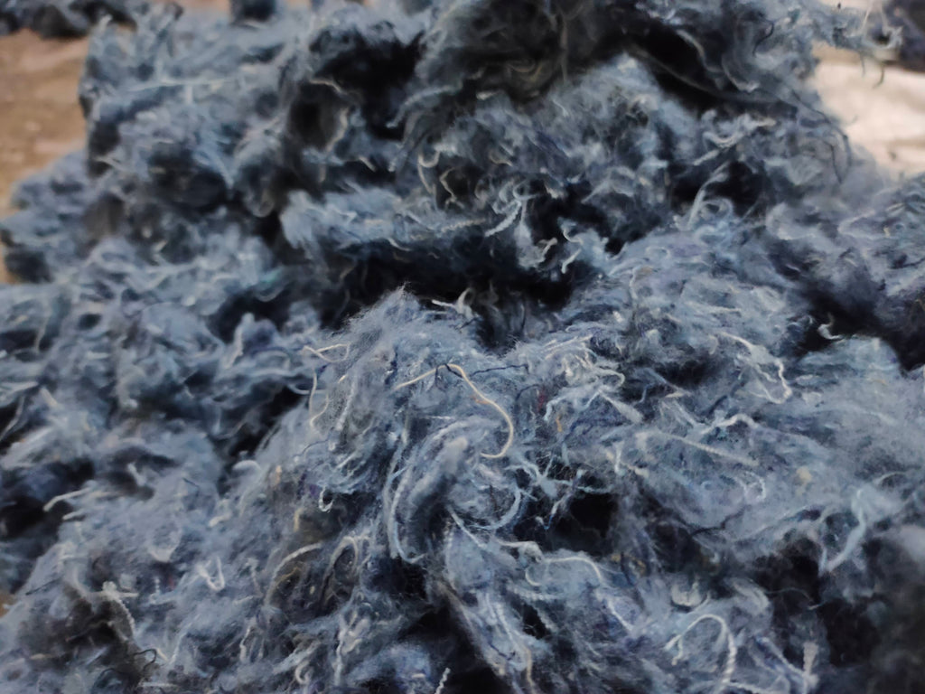 Recycled Denim Fiber - Short denim fiber, Cotton Shoddy, Reclaimed Blue Cotton Fiber, Denim Jeans fiber