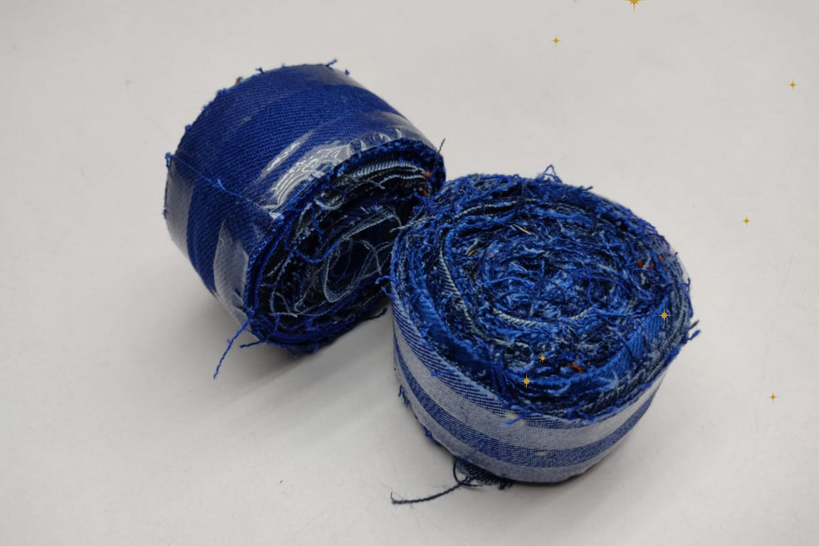 Recycled Denim Ribbon/ Denim Cotton Ribbon is the by-product of jeans wear in India. Are you planning to buy Denim Ribbon Online? The jeans are washed and then torn in stripes and sewn end to end to make beautiful.