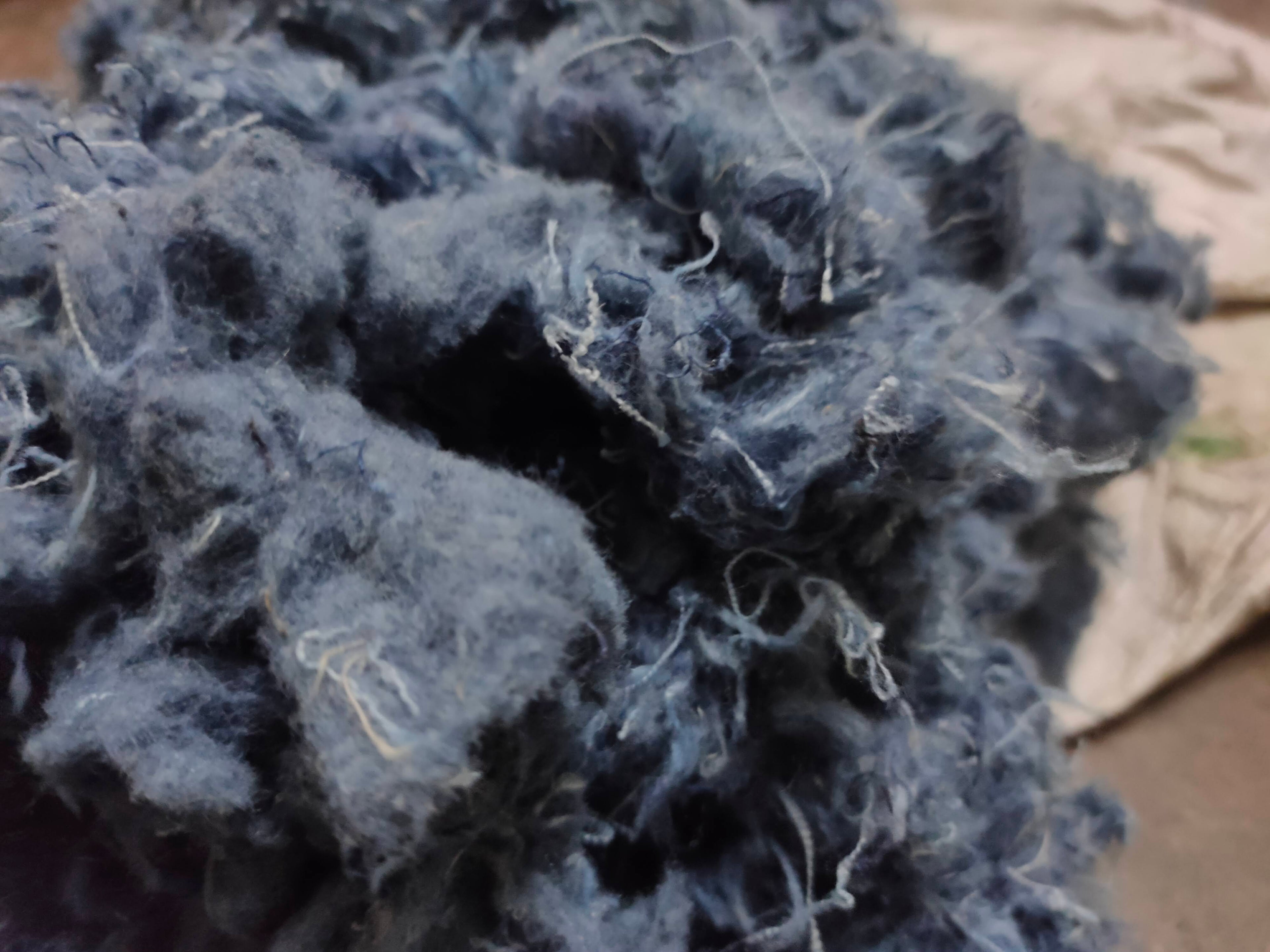 Recycled Denim Fiber Upcycled Cotton Fiber, Denim Fiber, recycled denim fiber, roving Fiber, jeans fiber