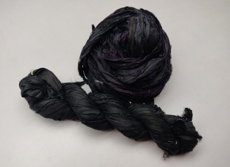 Recycled Sari Silk Ribbon - Black