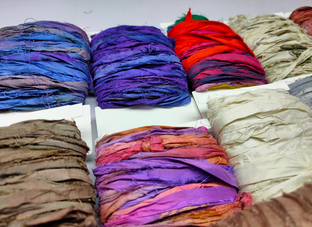 custom made recycled red colored sari silk ribbons made from sari silk  fabrics ideal for resale at Rs 125/piece in Mumbai