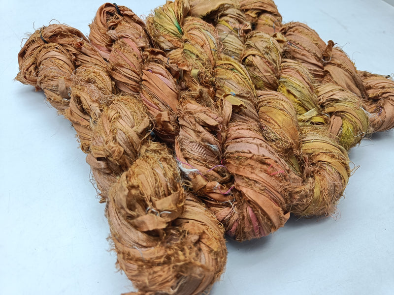 Recycled Sari Silk Ribbon - Mud
