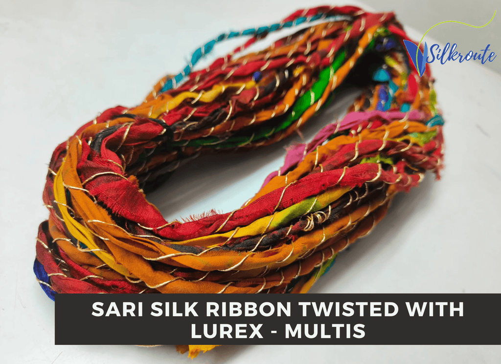 recycled-sari-ribbon,upcycled-fabric-ribbon,textile-ribbon,handmade-ribbon,sustainable-crafts,eco-friendly-materials,fiber-art-supplies,weaving-ribbon,ribbon-yarn,boho-craft-supplies,mixed-media-art,fabric-strips,zero-waste-crafts
