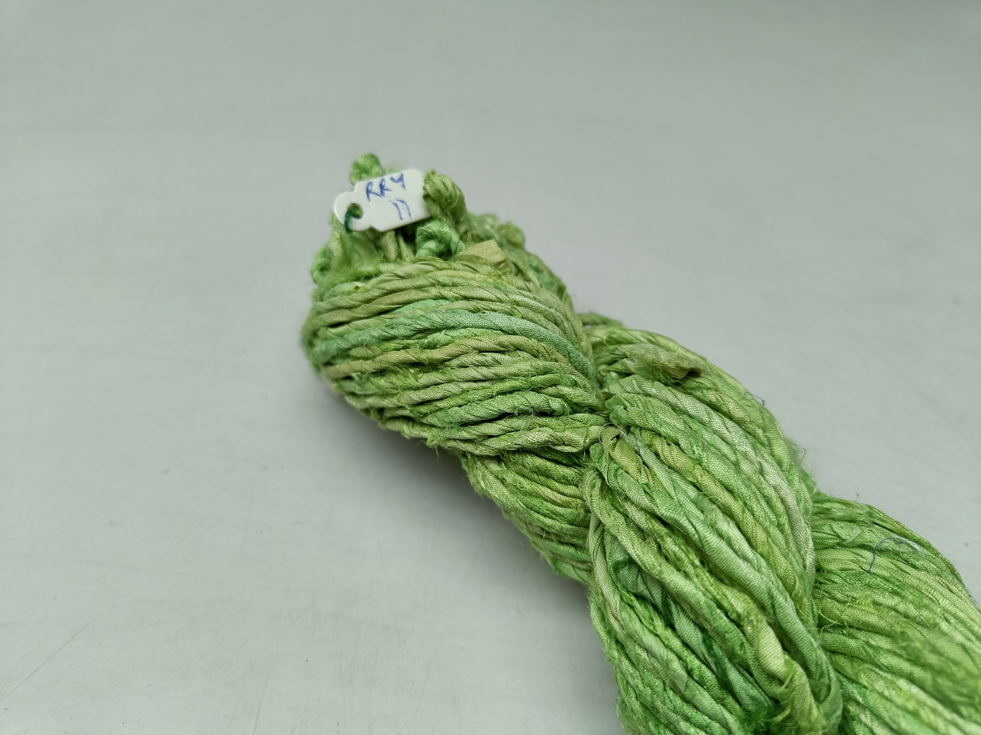 Recycled Ribbon, Twisted Ribbon, Recycled Twisted Ribbon, Recycled Silk Ribbon, Recycled Sari Ribbon, Recycled Sari Twisted Ribbon New Leaf - SilkRouteIndia
