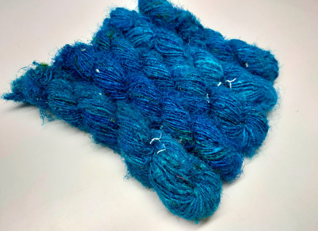 Recycled Sari Silk Yarn - Ocean Blue