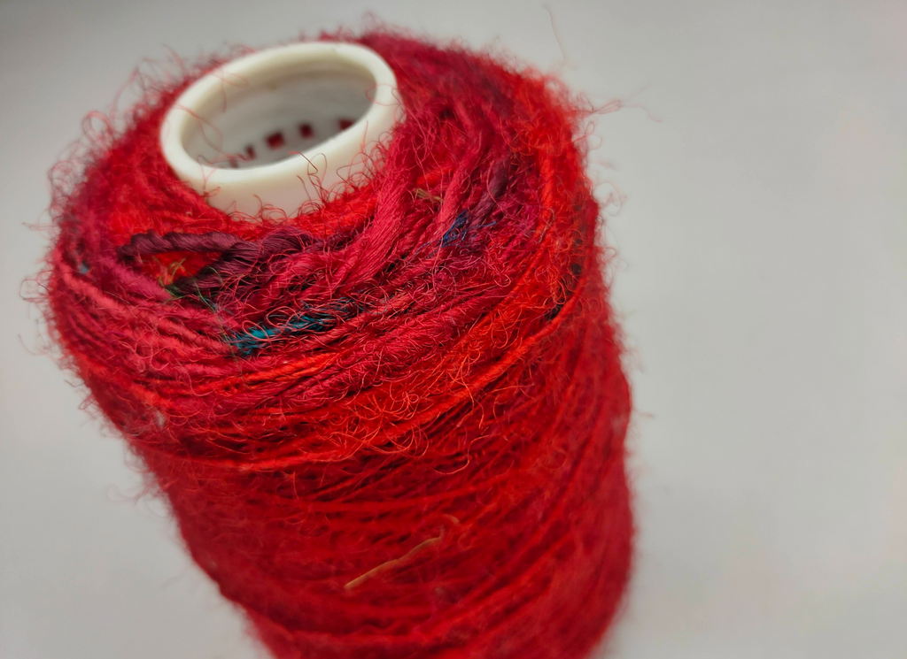 Recycled Sari Silk Yarn Prime Cone - Blood