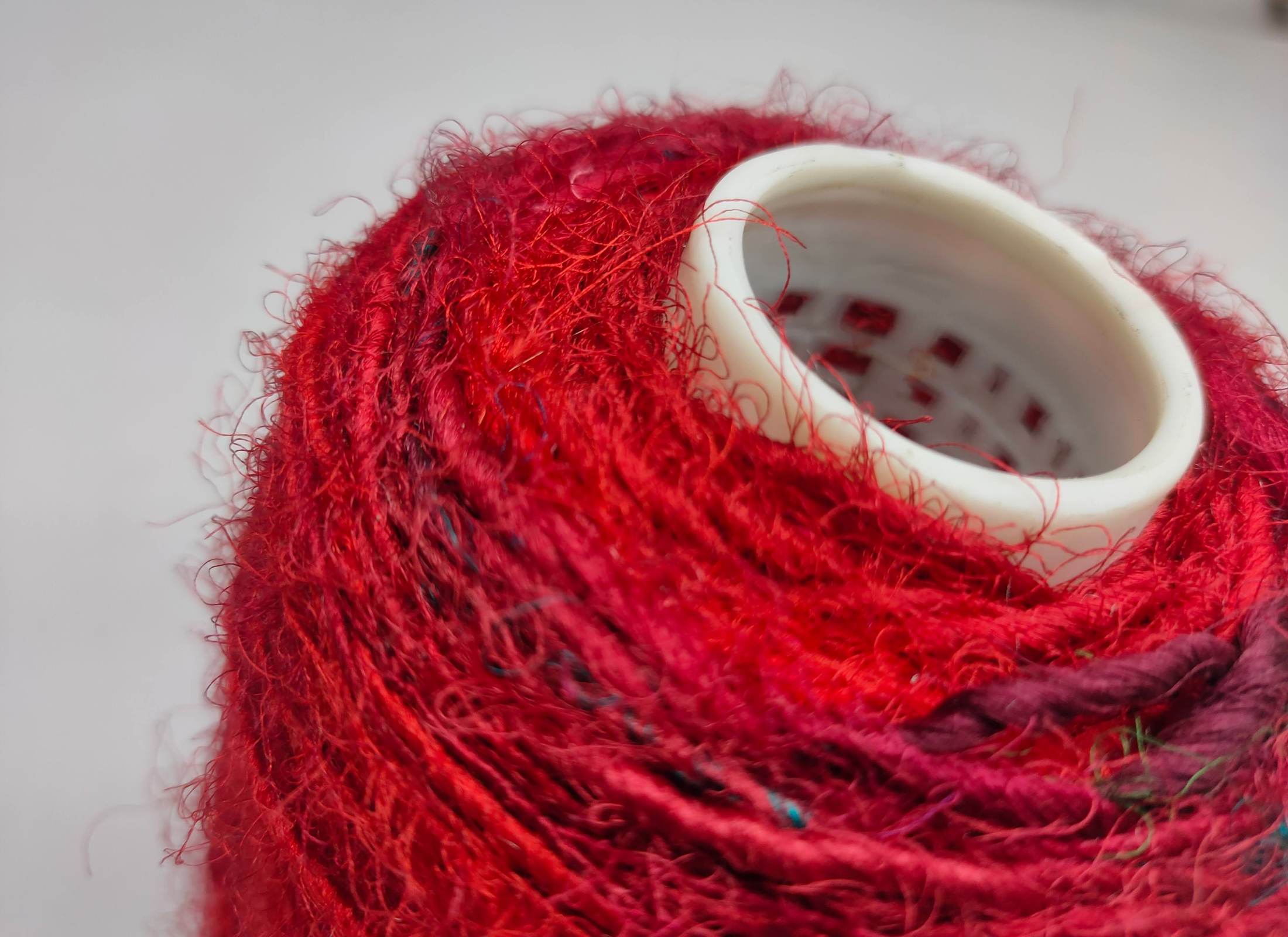 Recycled Sari Silk Yarn Prime Cone - Blood