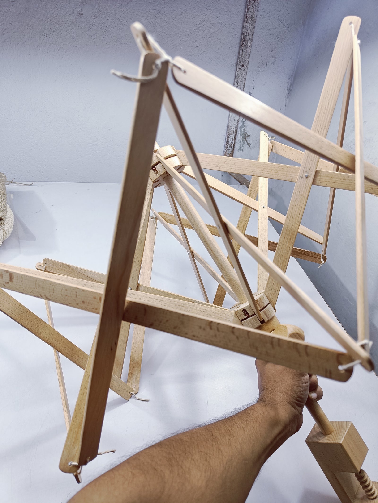 Wood Yarn Swift Umbrella | Yarn Umbrella | Large Umbrella for yarn | Hanks to Balls in Yarn Winder | Skeins Winder | Skeins Umbrella  This Yarn Umbrella has hexagonal hands which can extends and collapse. The Base of swift Umbrella rotates at its own swing, allowing you to wind your silk, cotton or linens and yarn threads