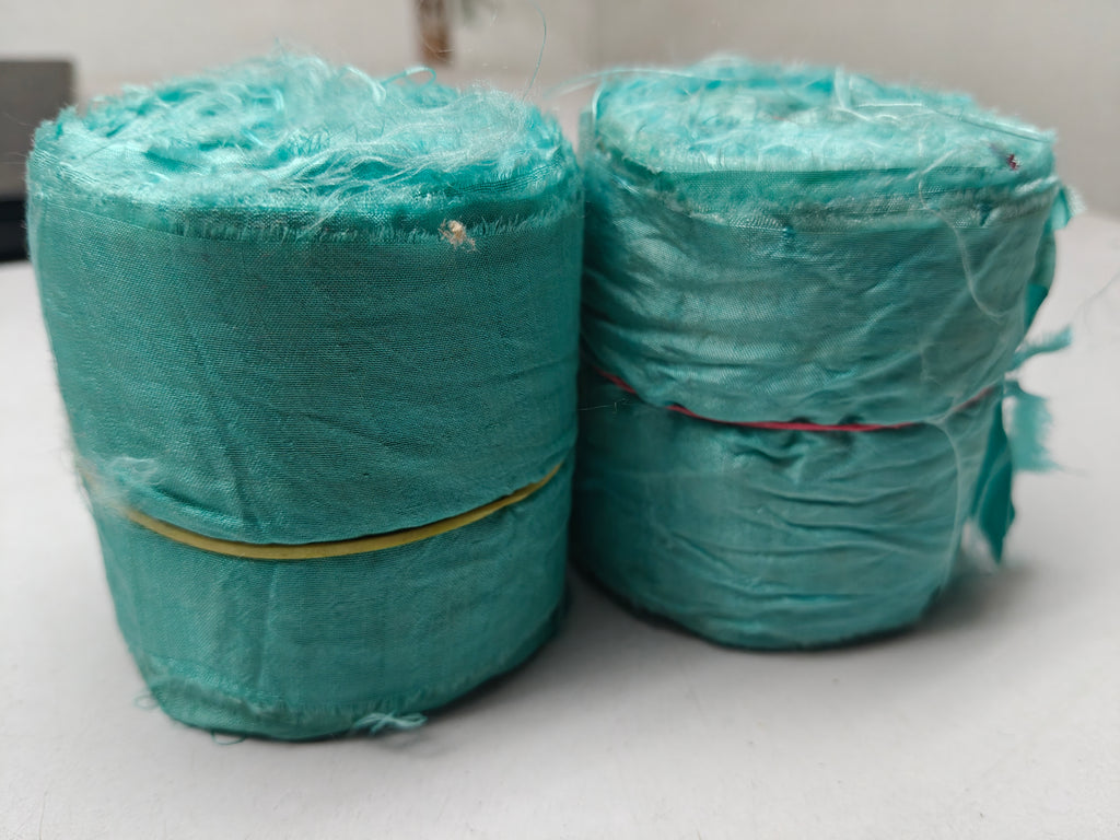 Recycled Sari Silk Ribbon Rolls 3 Inch - Torquiose