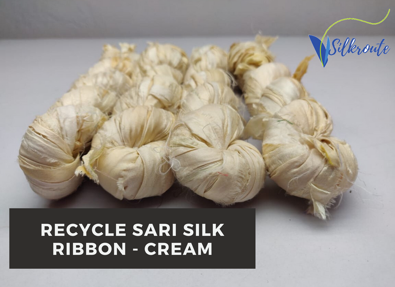 Recycled Sari Silk Ribbon White/Off White