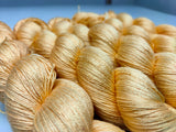 Mulberry Silk yarn (600 mts in 100gram) is a unique Silk Yarn ideal for Knitting. Mulberry Silk is very soft and shiny. It is Sock weight and is directly spun from the premium Mulberry Silk Tops. It is a yarn of Natural Protein Fiber. Mulberry Silk Yarn has compact structure, evenness, clean appearance, elegant luster, Good moisture-absorbing capability, good strength and elongation, with fine and soft fibers. It is useful for Weaving and Knitting.