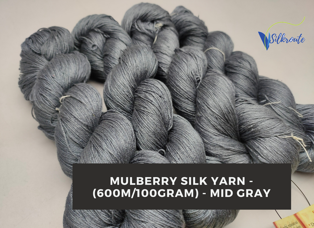 Mulberry Silk Yarn - 600M/100G - Mid Gray - SilkRouteIndia