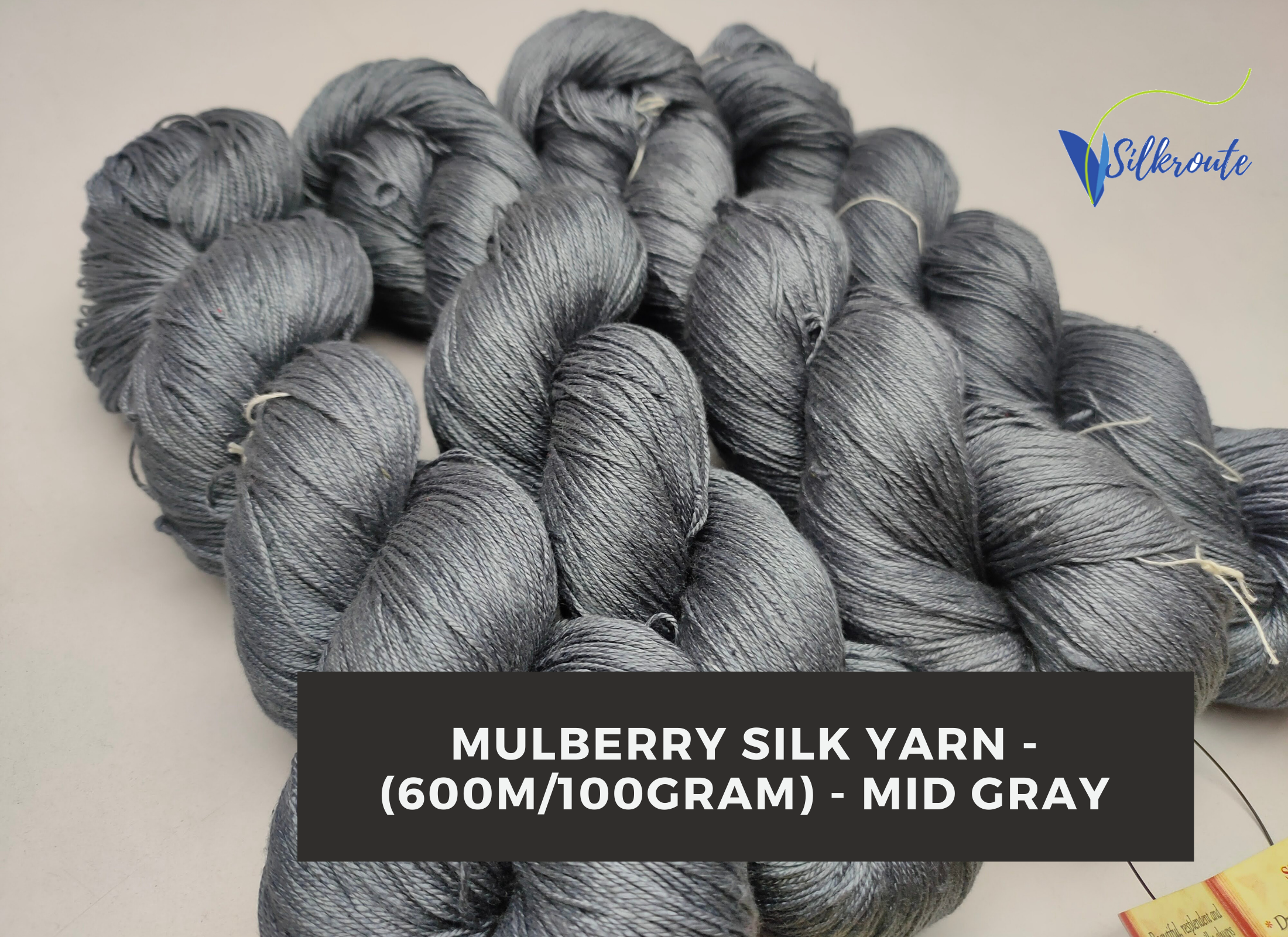 Mulberry Silk Yarn - 600M/100G - Mid Gray - SilkRouteIndia