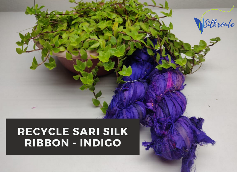 Recycled Sari Silk Ribbon - Indigo