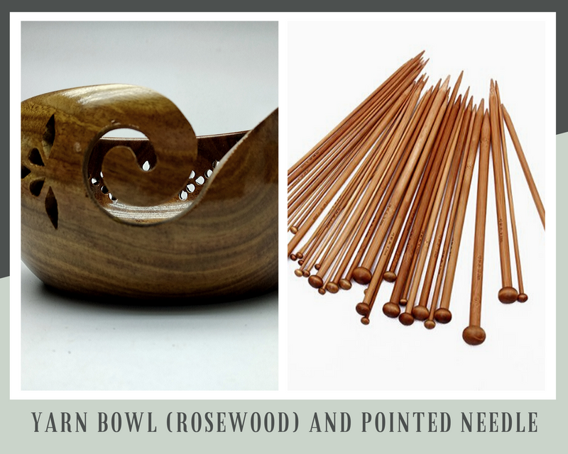 Yarn Bowl Rosewood and Pointed Knitting Needle
