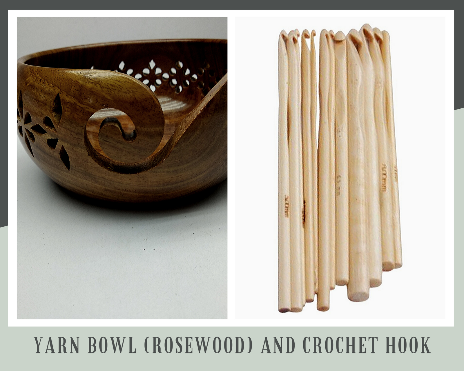 Yarn Bowl Rosewood and Crochet Hook - SilkRouteIndia
