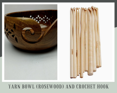 Yarn Bowl Rosewood and Crochet Hook - SilkRouteIndia