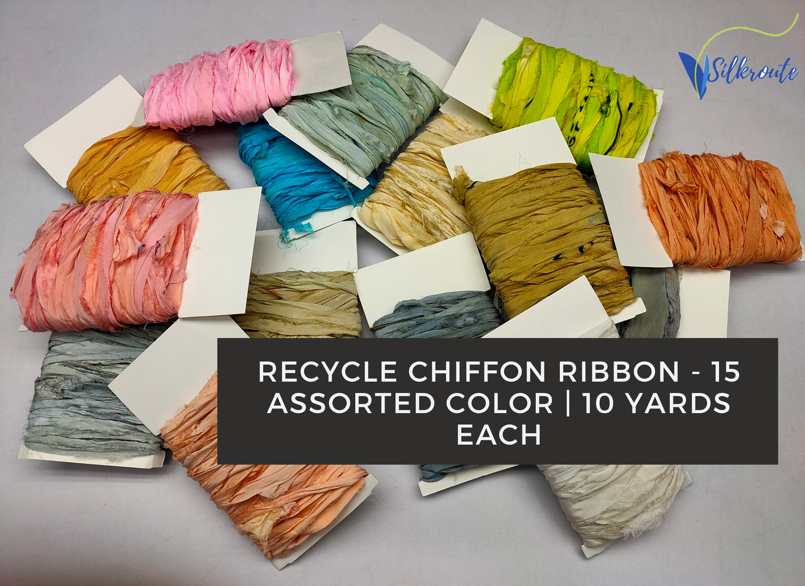 10Yd Recycle Chiffon Ribbon 15 Assorted Colors - SilkRouteIndia