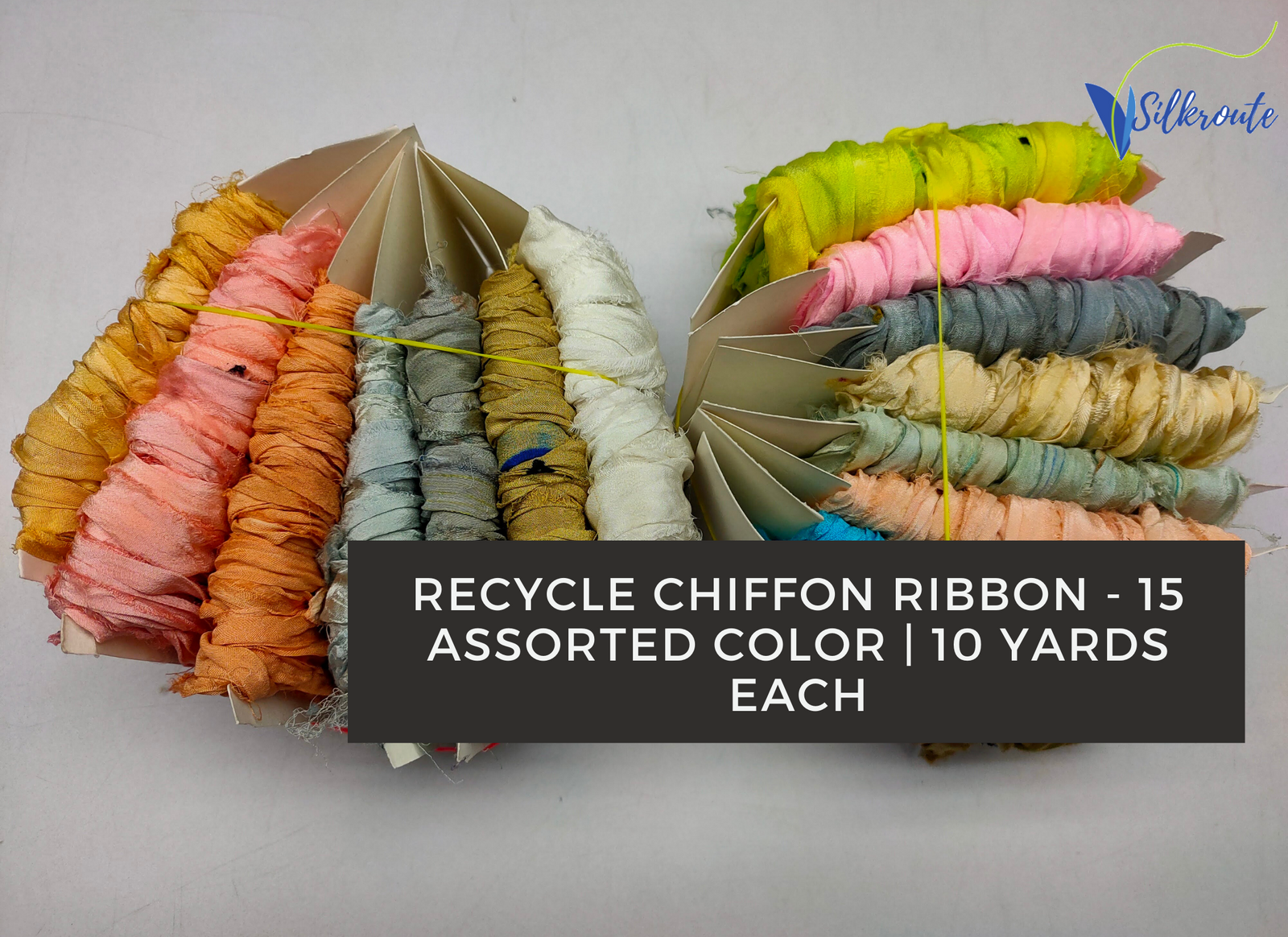 10Yd Recycle Chiffon Ribbon 15 Assorted Colors - SilkRouteIndia