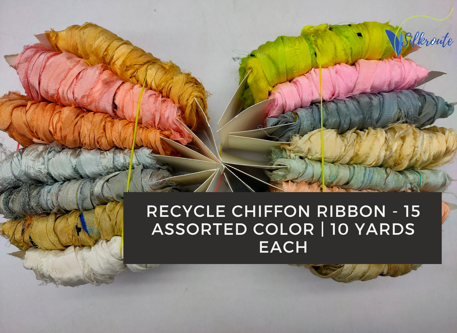 10Yd Recycle Chiffon Ribbon 15 Assorted Colors - SilkRouteIndia