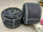 Recycled Denim Ribbon -1.5" Wide Geometric Print - SilkRouteIndia