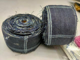 Recycled Denim Ribbon -1.5" Wide Geometric Print - SilkRouteIndia