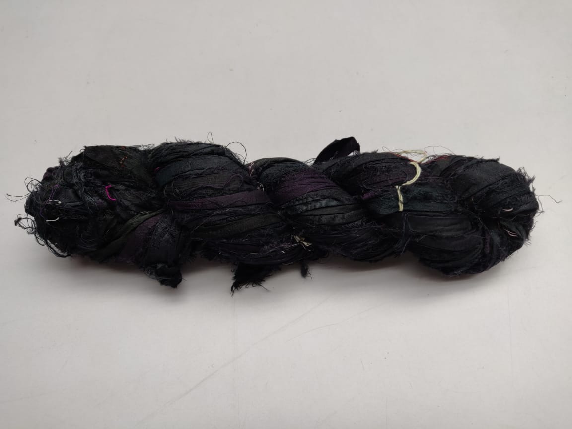 Recycled Sari Silk Ribbon - Jet Black - SilkRouteIndia