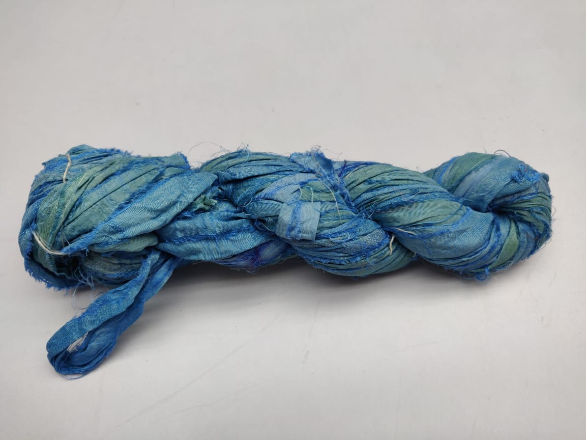 Recycled Sari Silk Ribbon - Cerulean - SilkRouteIndia