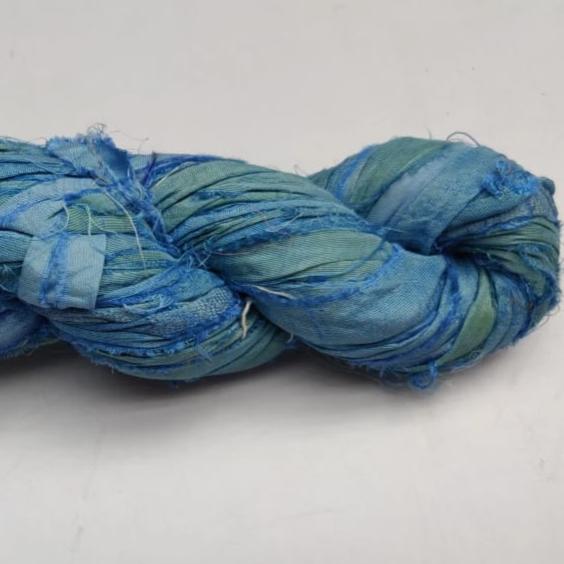 Recycled Sari Silk Ribbon - Cerulean - SilkRouteIndia